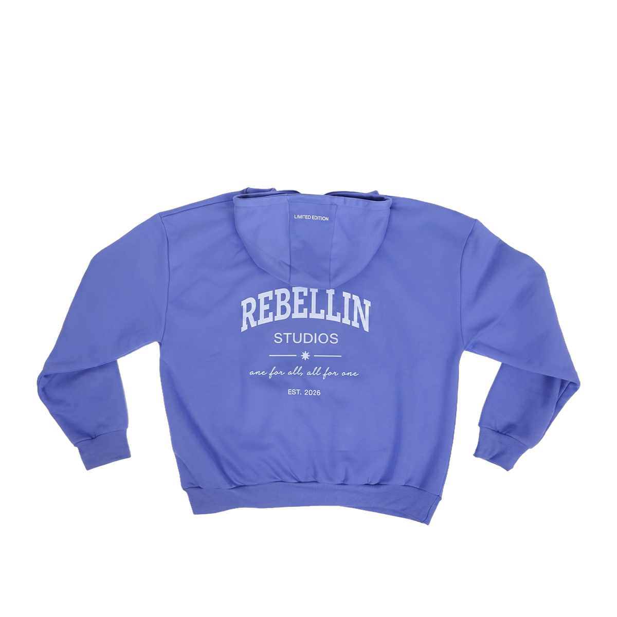 Blauer Oversized-Hoodie, flach liegend Vorderseite