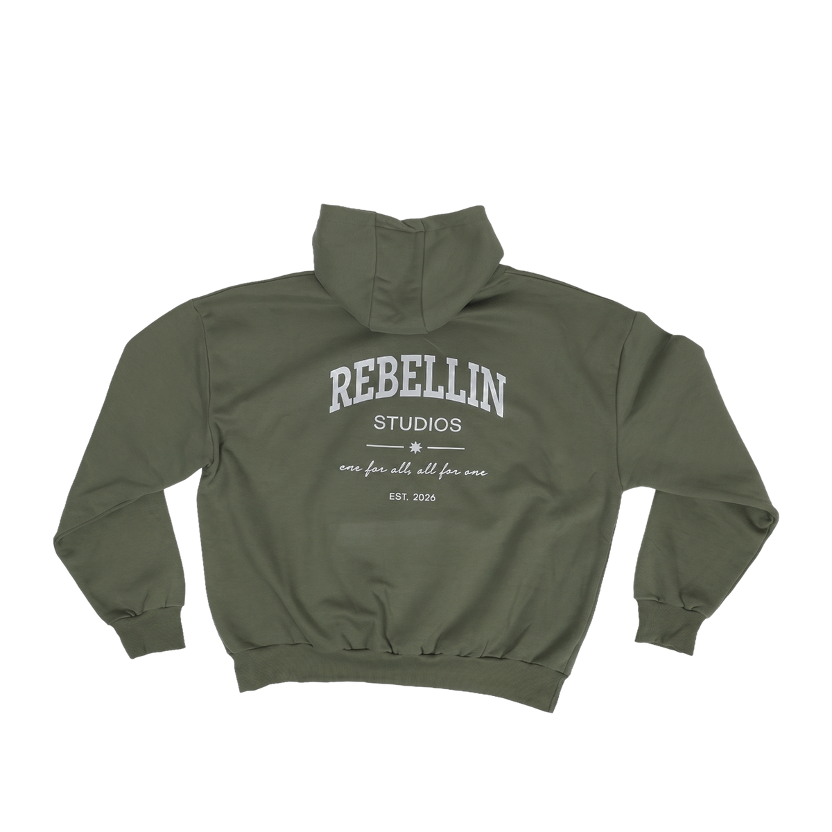 Olivgruener Oversized-Hoodie, flach liegend Rueckseite