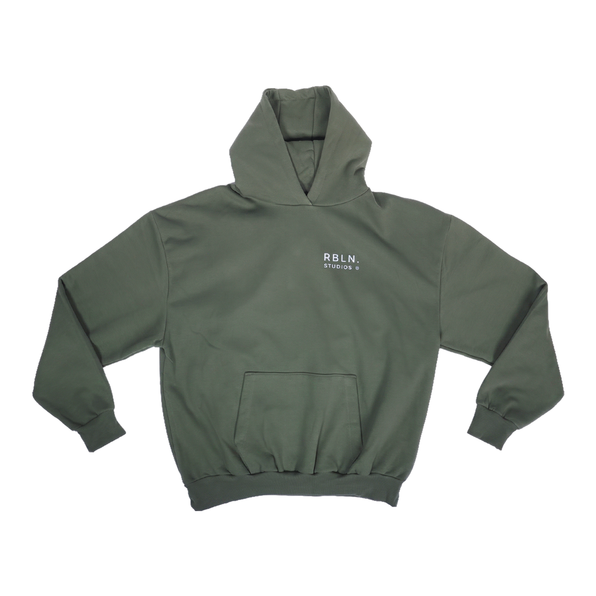 Olivgruener Oversized-Hoodie, flach liegend Vorderseite