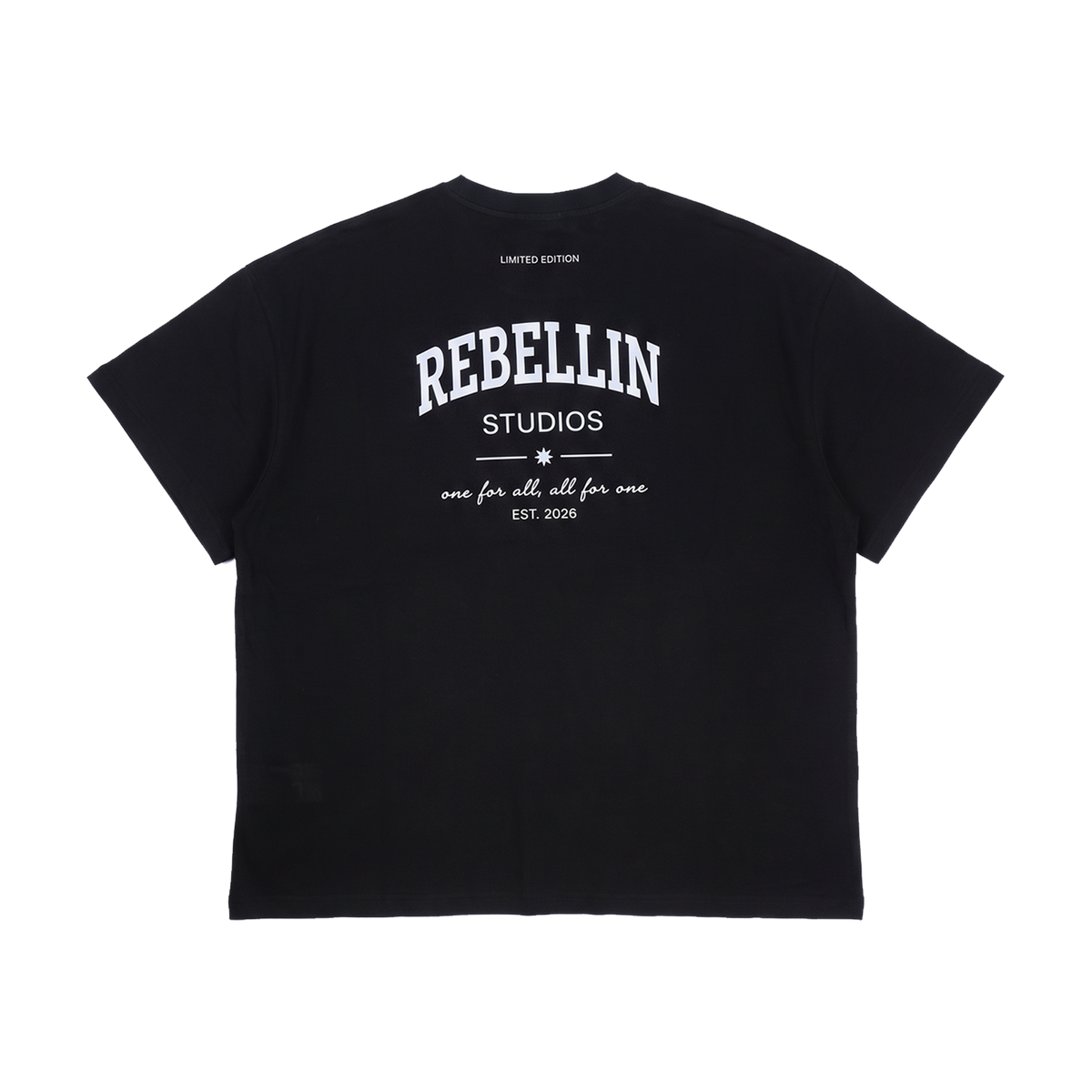 Schwarzes Oversized Shirt, flach liegend Rueckseite
