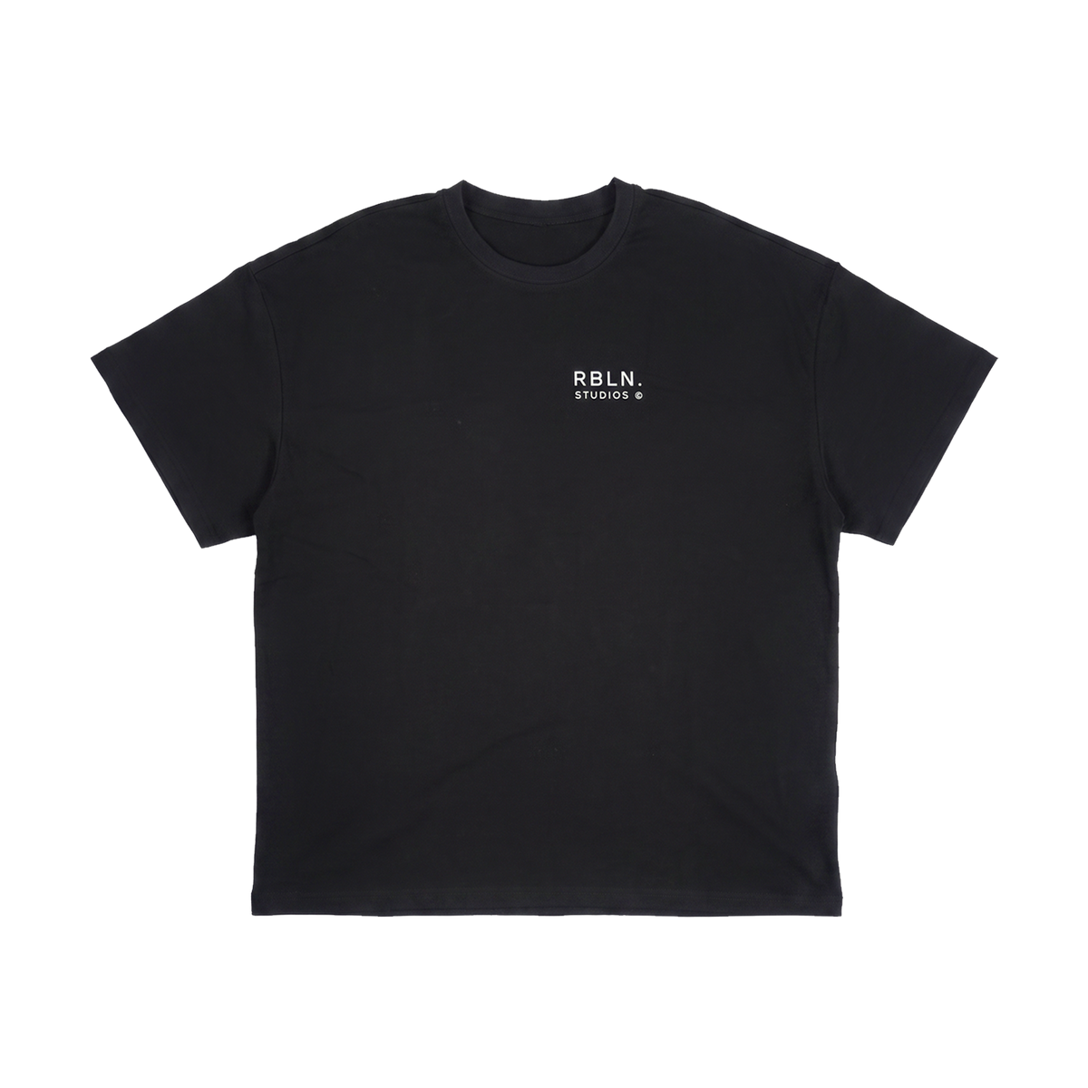 Schwarzes Oversized Shirt, flach liegend Vorderseite
