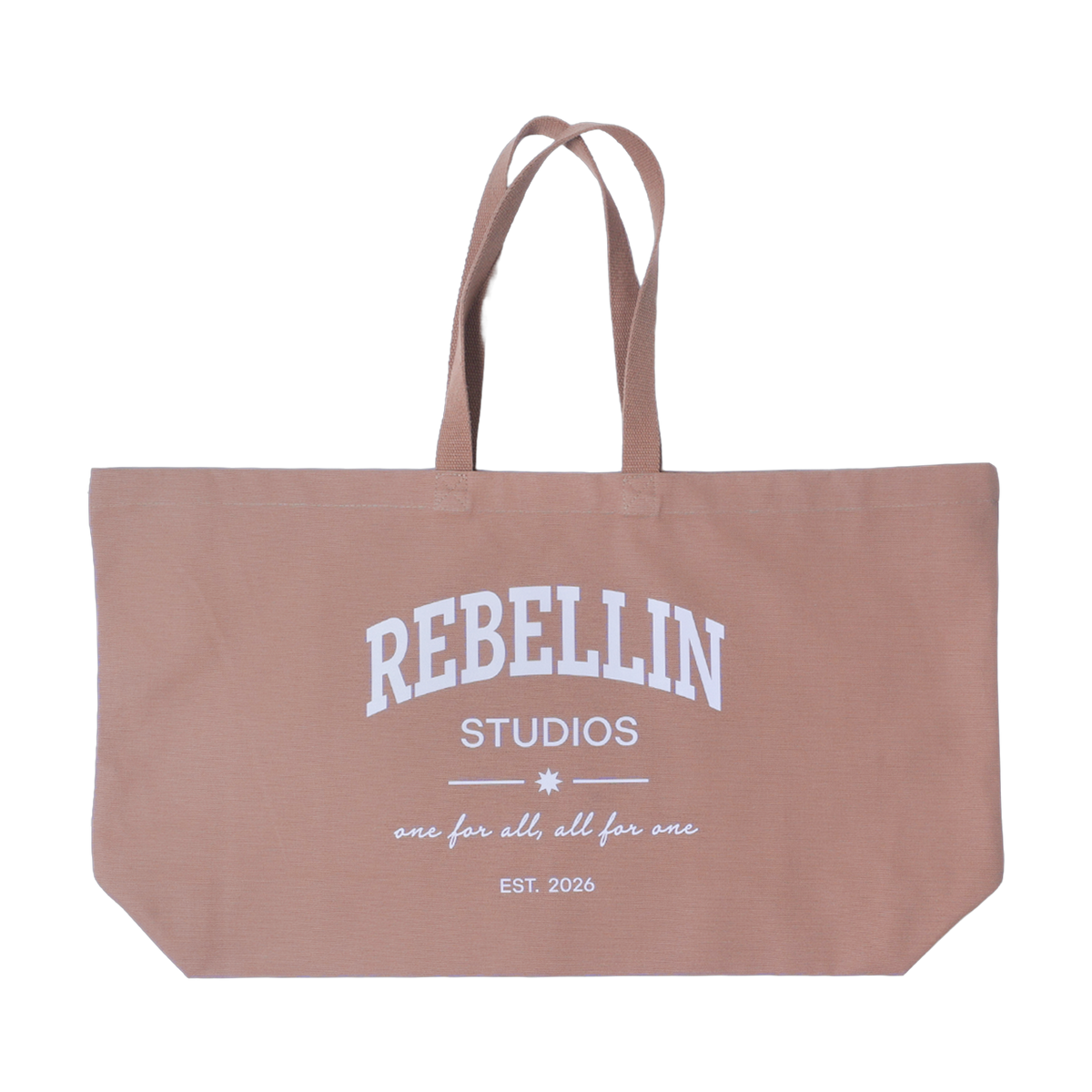 Beige Tragetasche, Vorderseite mit Print REBELLIN STUDIOS