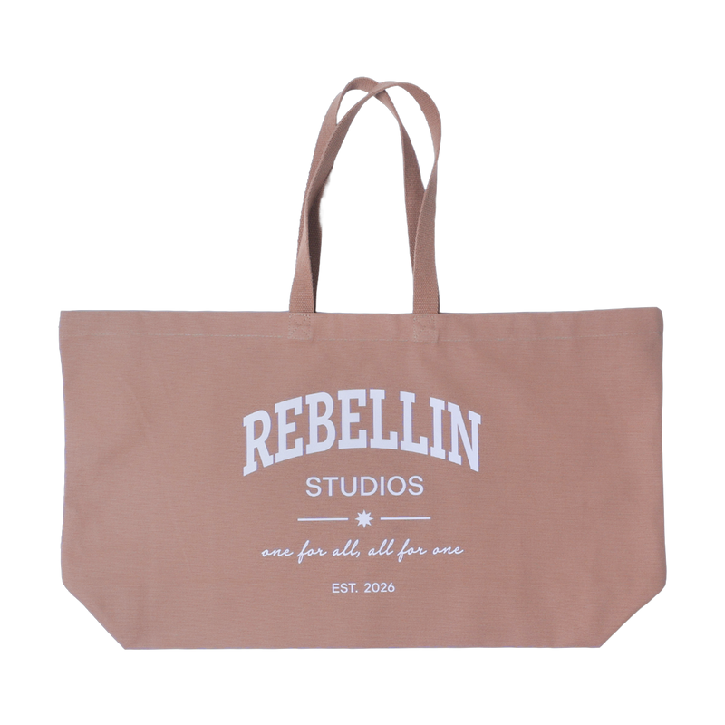 Beige Tragetasche, Vorderseite mit Print REBELLIN STUDIOS